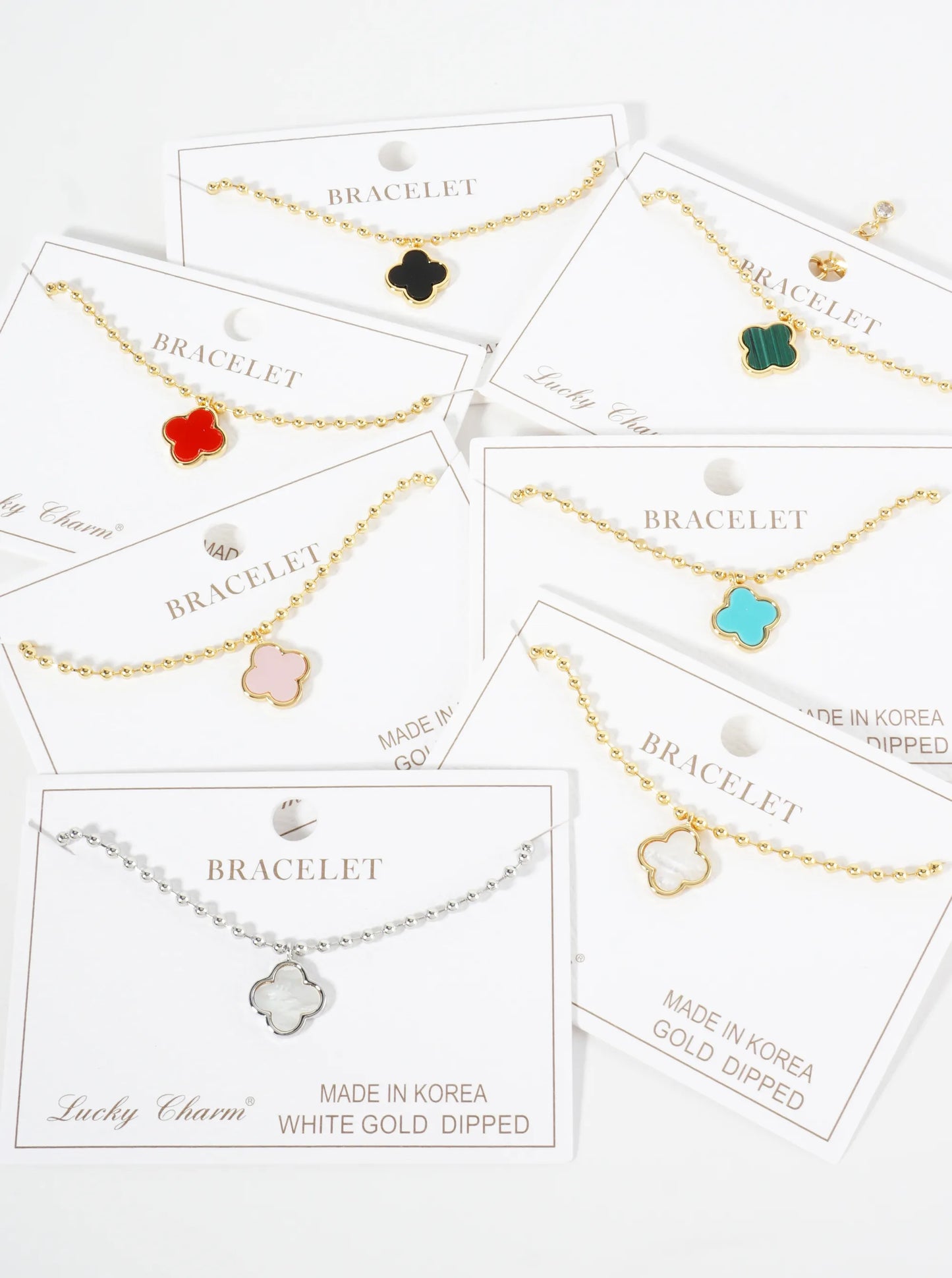 18K Gold Dipped 12mm Quatrefoil Charm Ball Chain Bracelet
