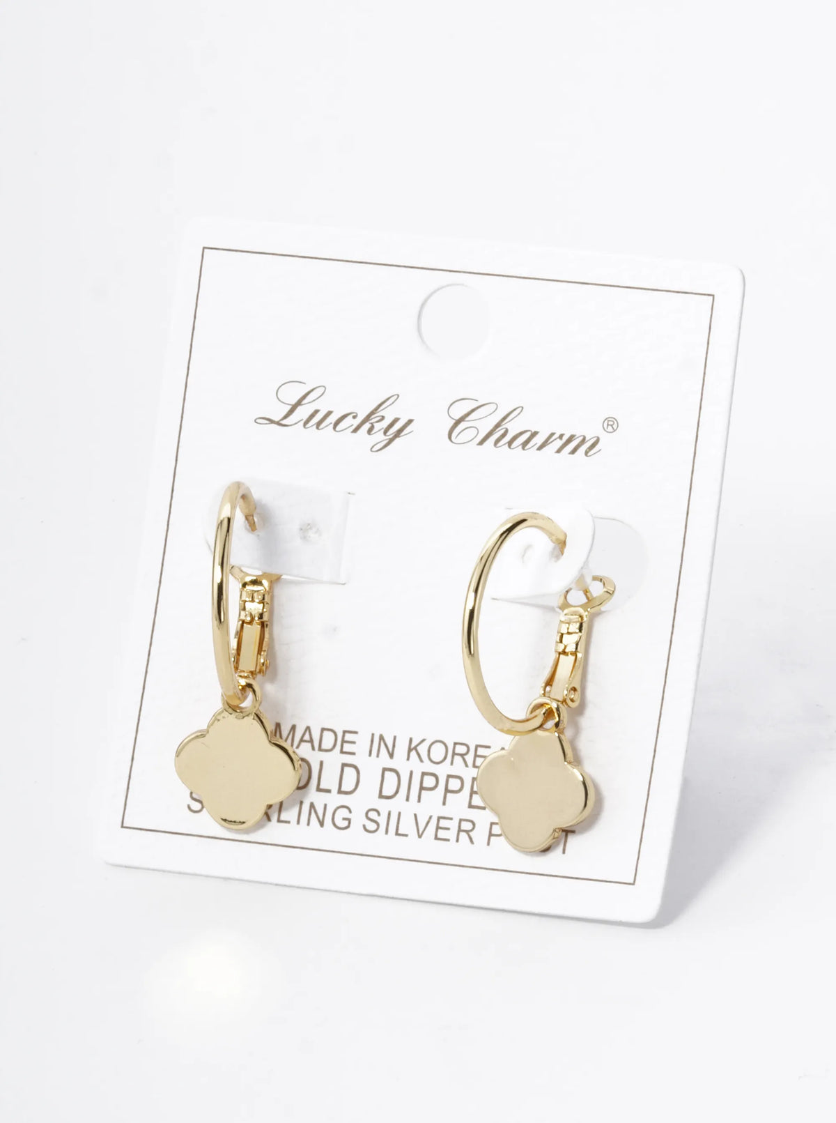 18K Gold Dipped 12mm Quatrefoil Drop 20mm Leverback Hoop Earrings