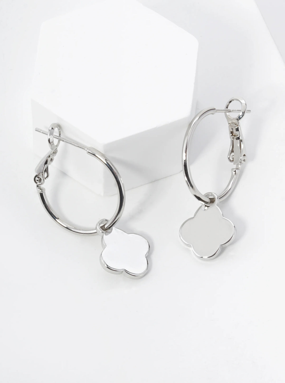 18K Gold Dipped 12mm Quatrefoil Drop 20mm Leverback Hoop Earrings