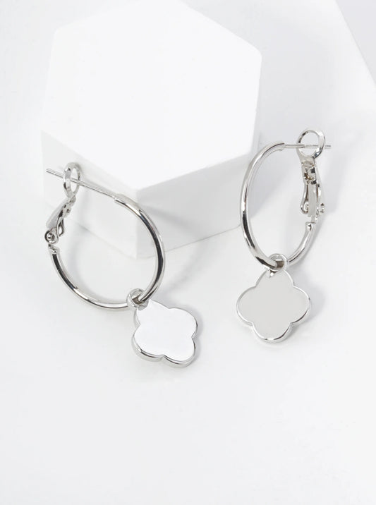 18K Gold Dipped 12mm Quatrefoil Drop 20mm Leverback Hoop Earrings