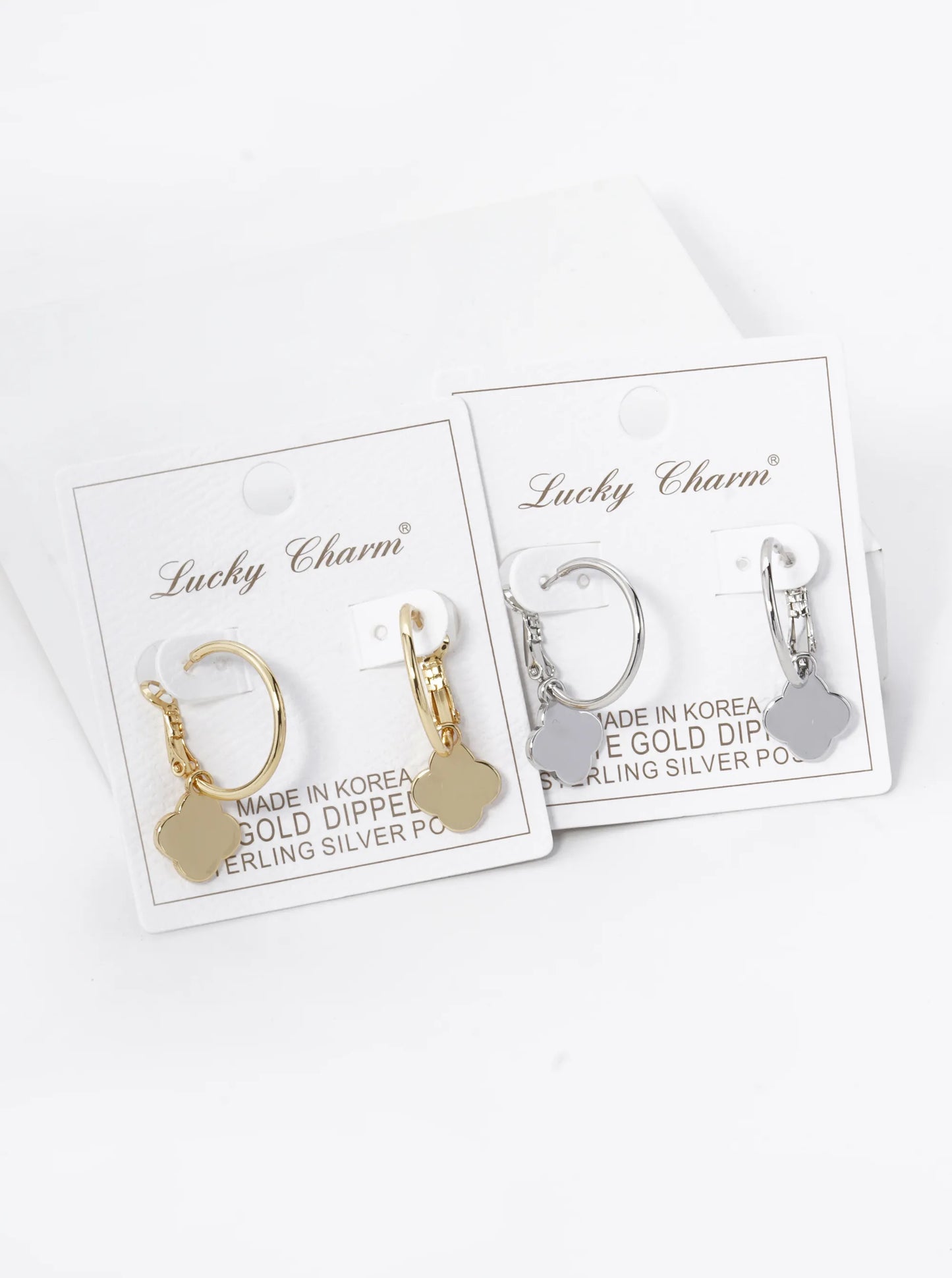 18K Gold Dipped 12mm Quatrefoil Drop 20mm Leverback Hoop Earrings