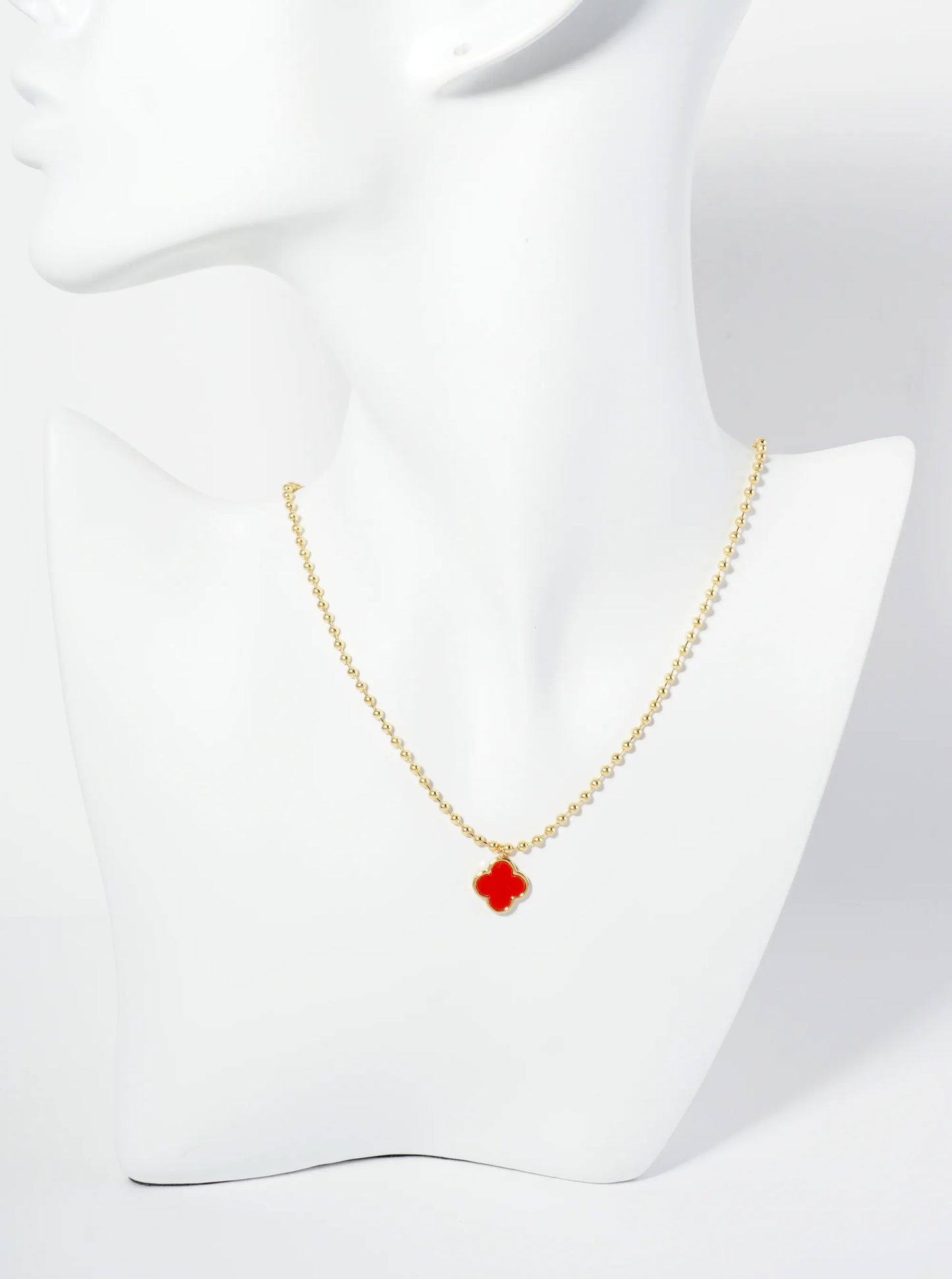 18K Gold Dipped 12mm Quatrefoil Pendant Ball Chain Necklace