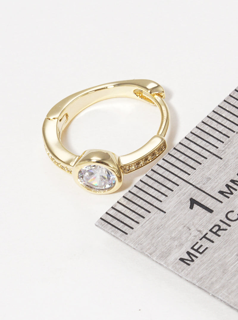 18K Gold Dipped 12mm Round CZ Studded Textured Huggie Hoop Earrings