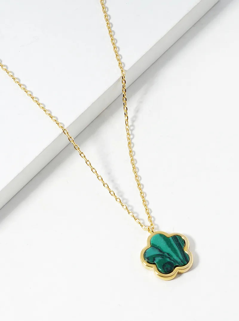 18K Gold Dipped 12mm Semi-Precious Flower Pendant Necklace