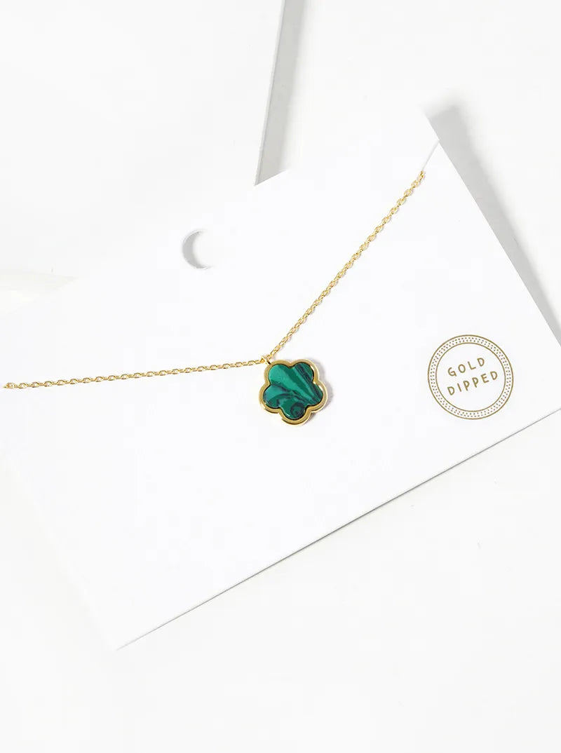 18K Gold Dipped 12mm Semi-Precious Flower Pendant Necklace