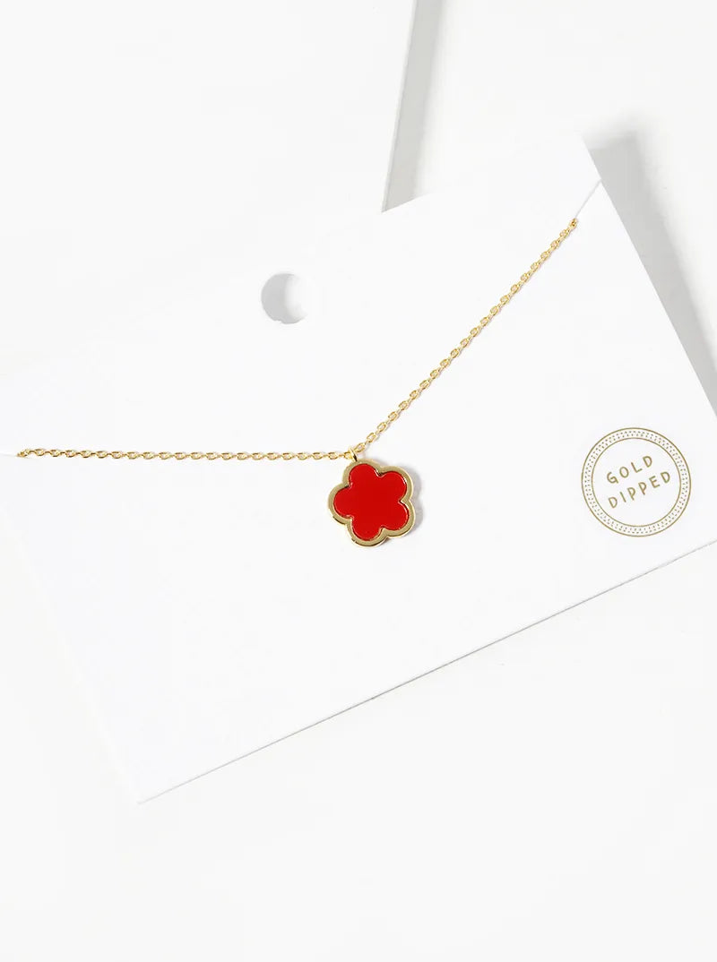 18K Gold Dipped 12mm Semi-Precious Flower Pendant Necklace