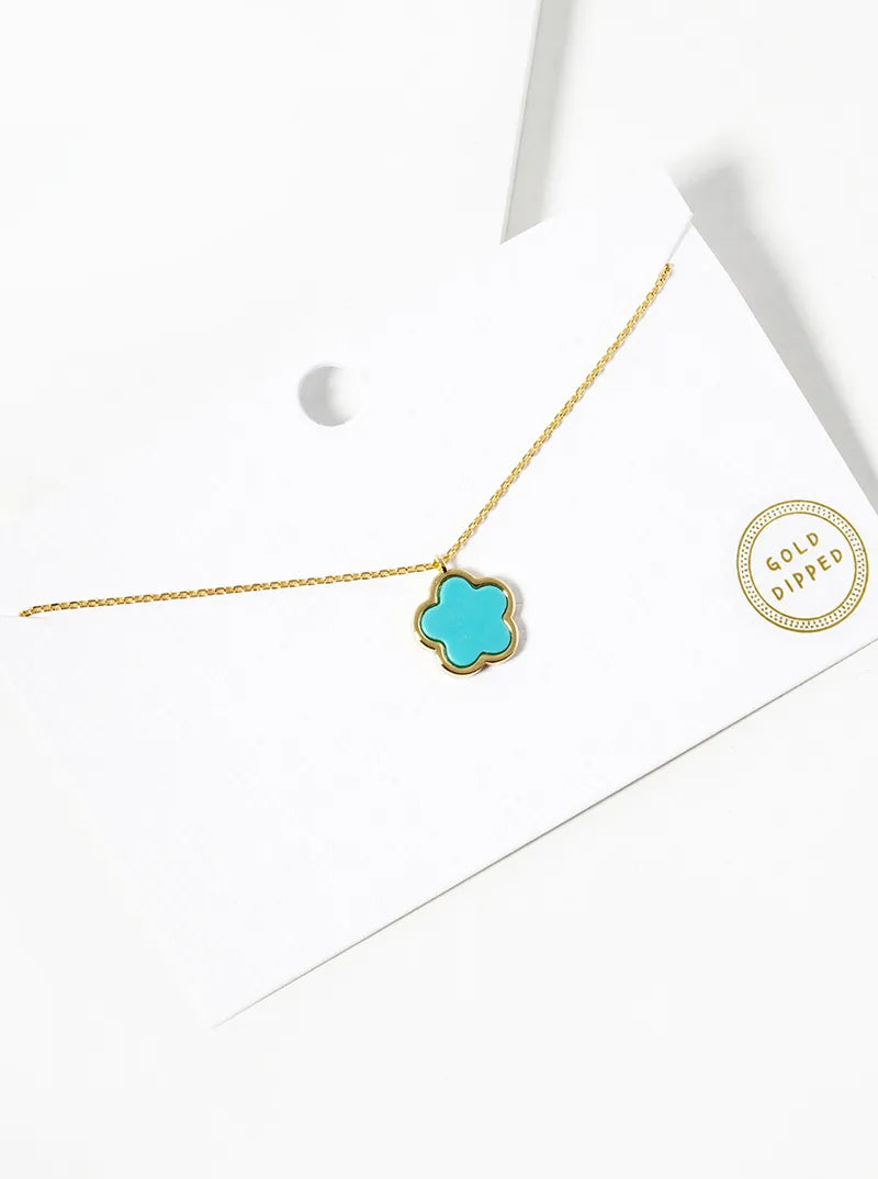 18K Gold Dipped 12mm Semi-Precious Flower Pendant Necklace