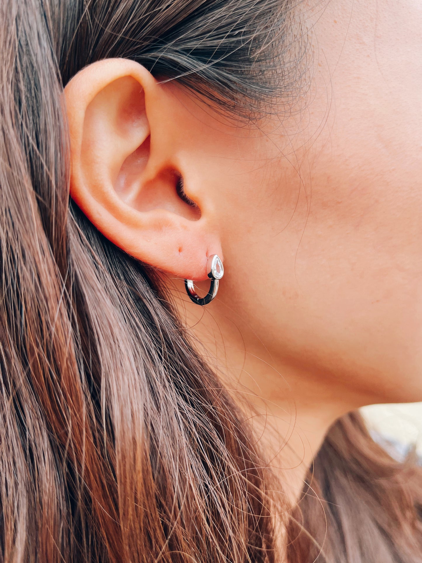 18K Gold Dipped 12mm Teardrop CZ Huggie Earrings