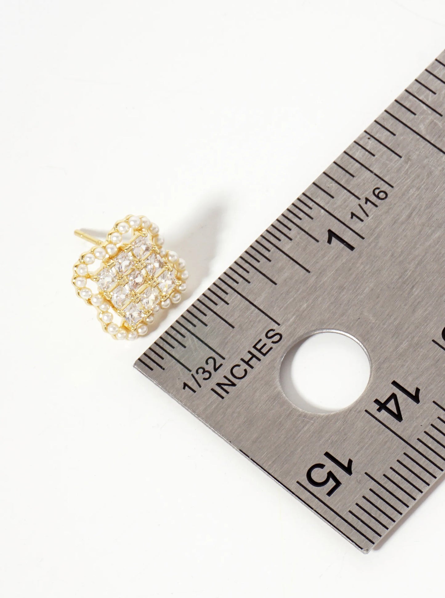 18K-Gold-Dipped 13mm CZ-Set Quatrefoil Stud Earrings With Pave Glass Pearl Frame