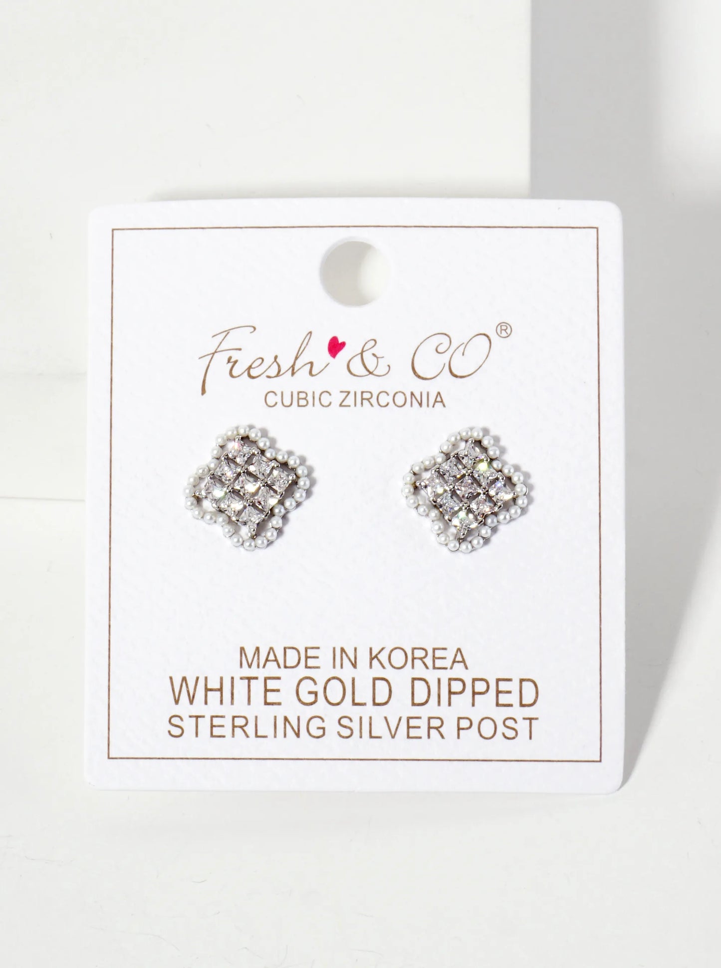 18K-Gold-Dipped 13mm CZ-Set Quatrefoil Stud Earrings With Pave Glass Pearl Frame