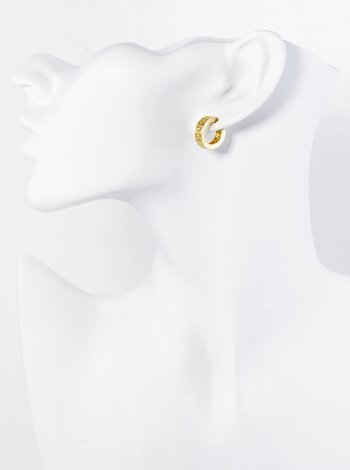 18K Gold Dipped 13mm Filigree Brass Huggie Hoop Earrings