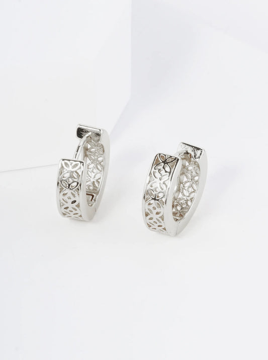 18K Gold Dipped 13mm Filigree Brass Huggie Hoop Earrings