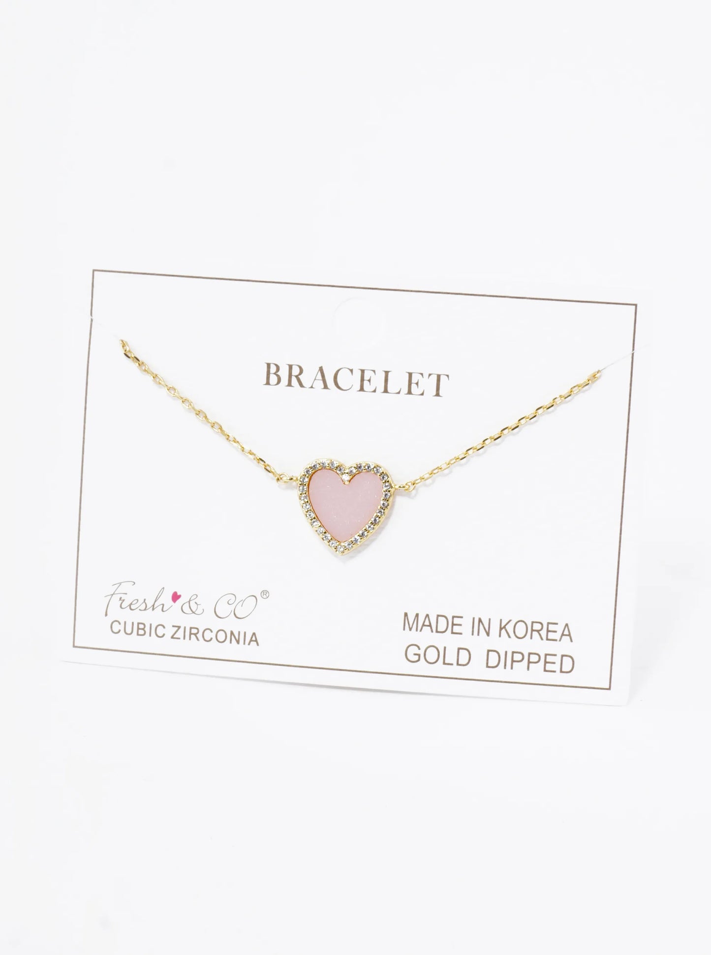18K Gold Dipped 13mm Pave Set Cubic Zirconia Heart Chain Bracelet