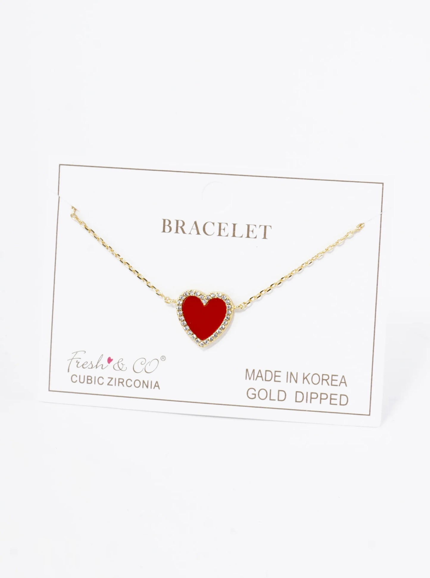 18K Gold Dipped 13mm Pave Set Cubic Zirconia Heart Chain Bracelet