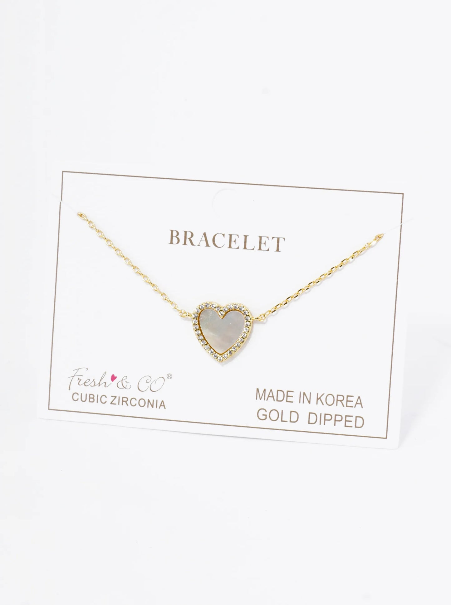 18K Gold Dipped 13mm Pave Set Cubic Zirconia Heart Chain Bracelet