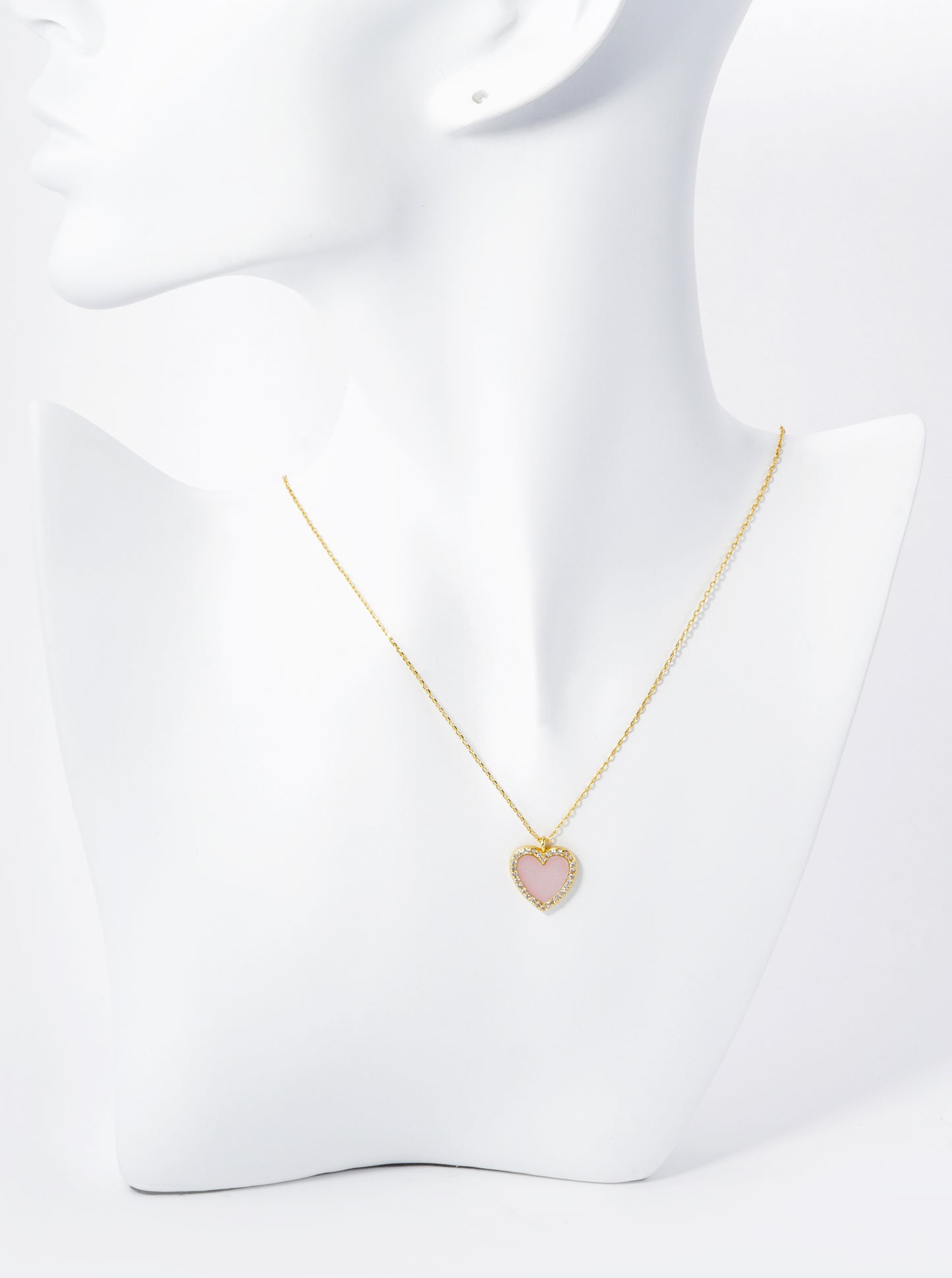 18K Gold Dipped 13mm Pave Set Cubic Zirconia Heart Pendant Necklace