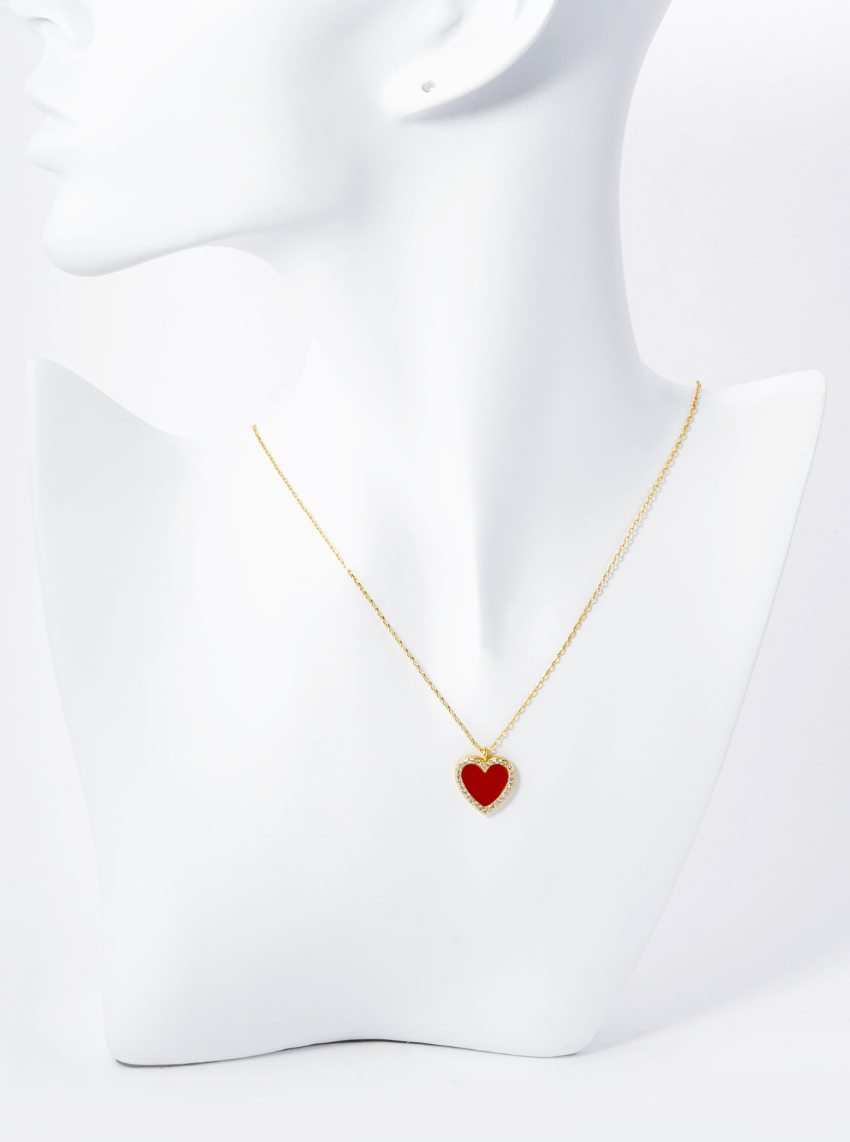 18K Gold Dipped 13mm Pave Set Cubic Zirconia Heart Pendant Necklace