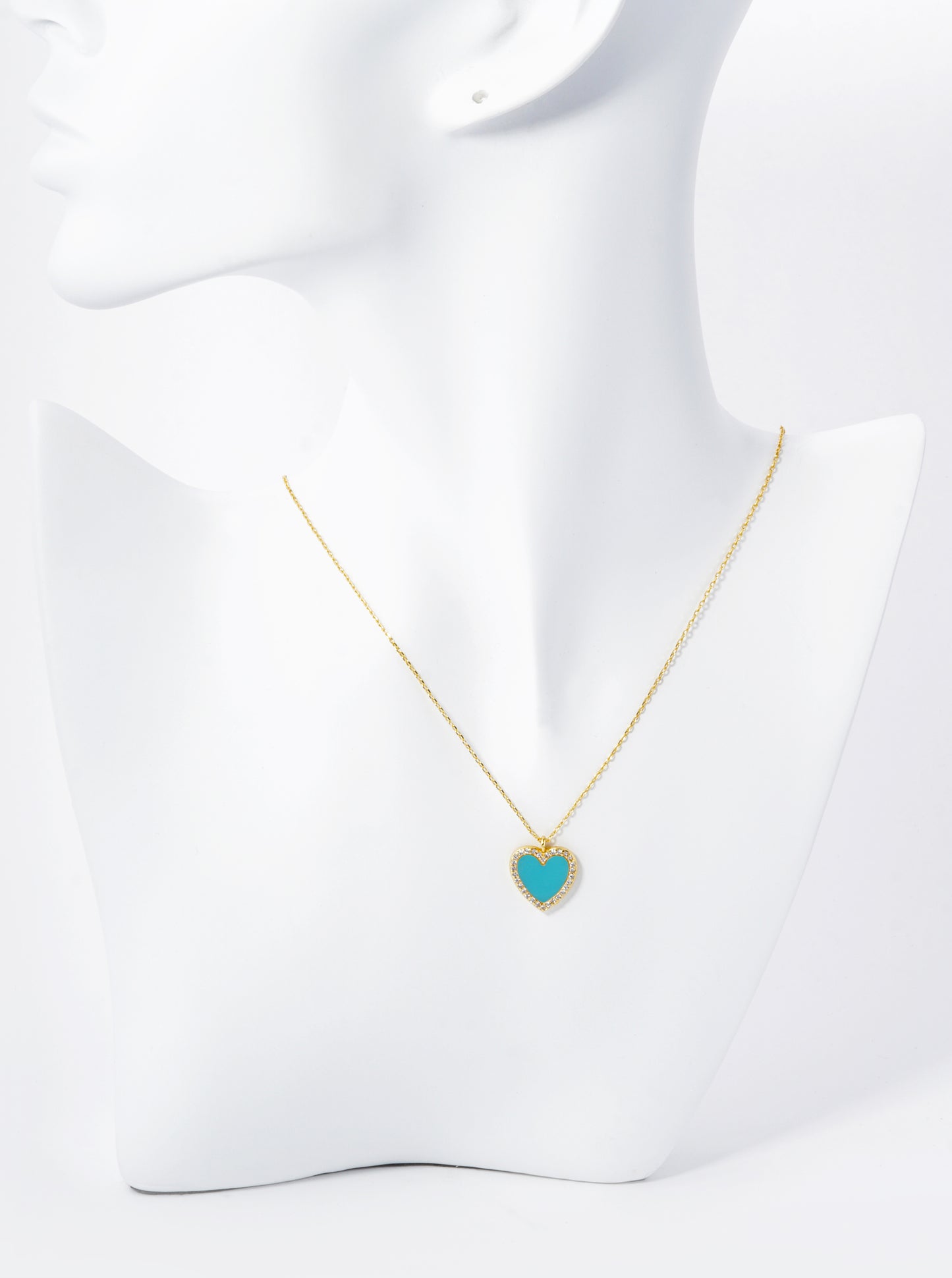18K Gold Dipped 13mm Pave Set Cubic Zirconia Heart Pendant Necklace