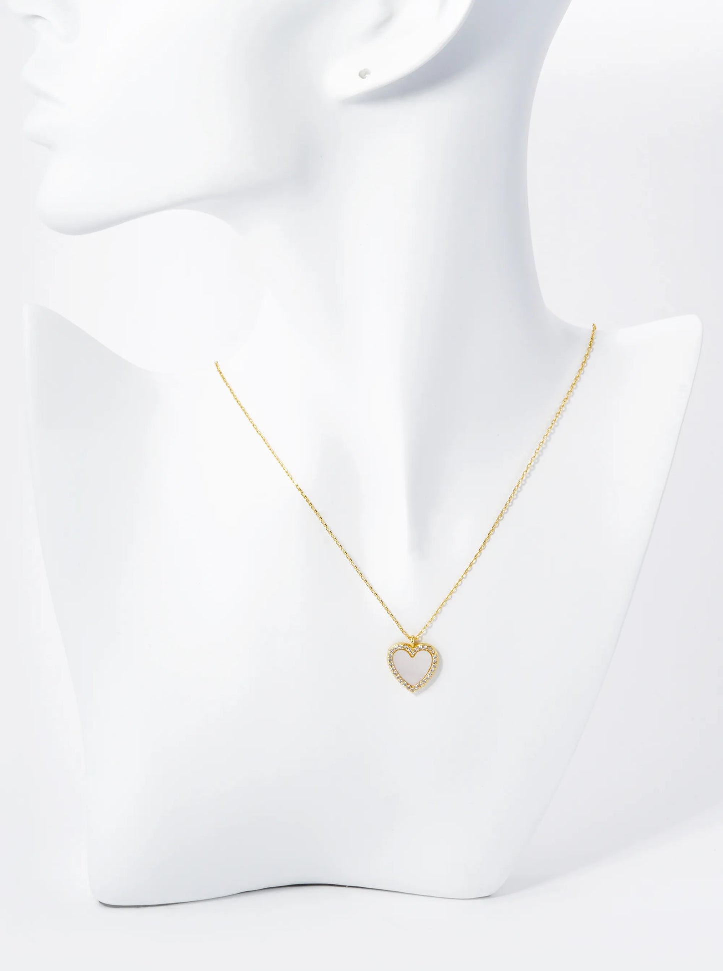 18K Gold Dipped 13mm Pave Set Cubic Zirconia Heart Pendant Necklace