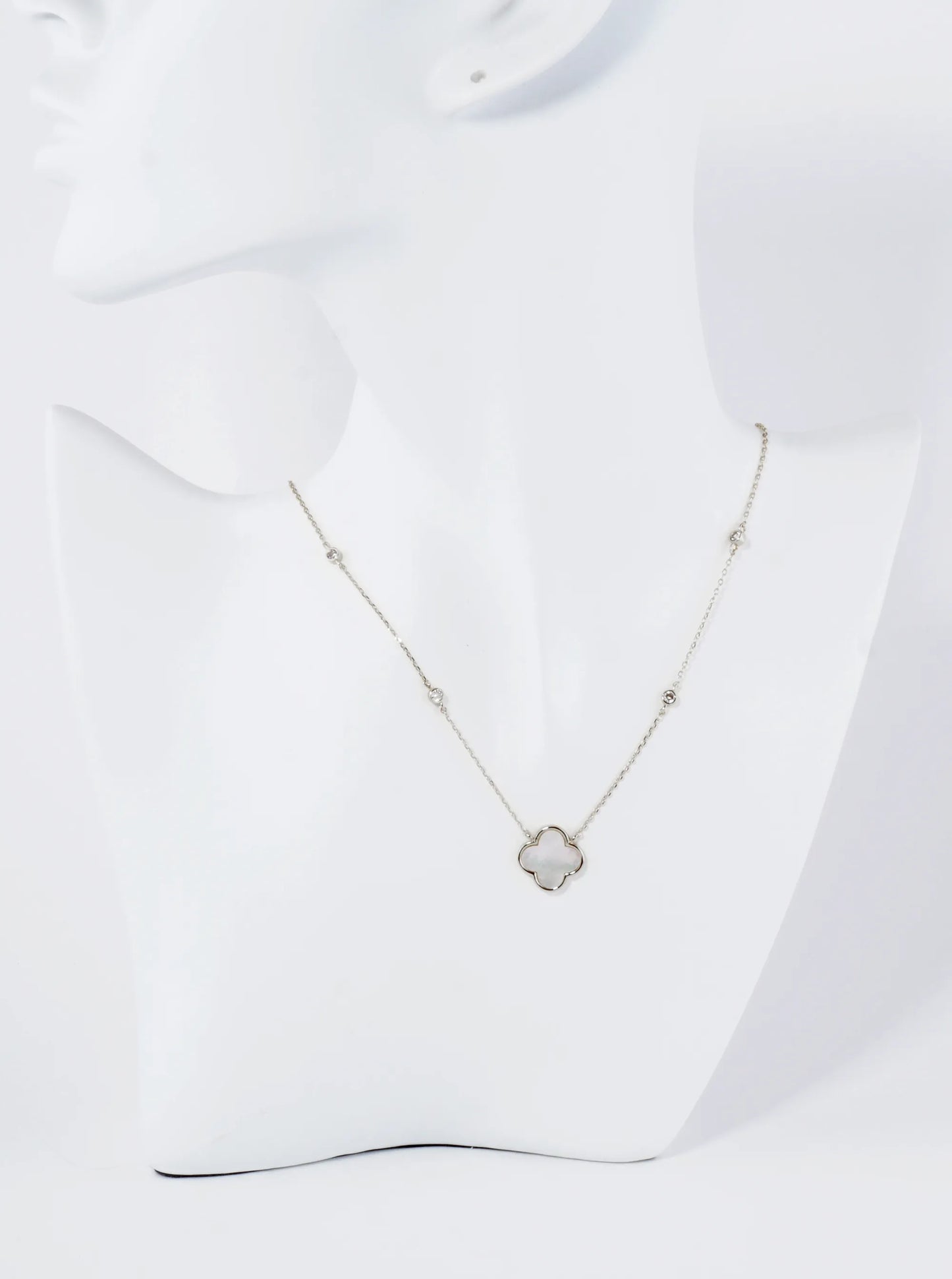 18K Gold Dipped 13mm Quatrefoil Pendant CZ Stone Chain Necklace