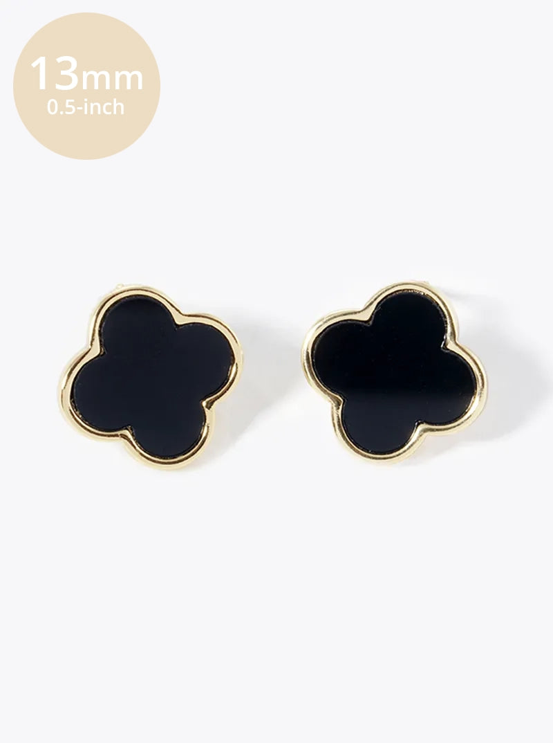 18K Gold Dipped 13mm Semi-Precious Quatrefoil 925 Sterling Silver Post Stud Earrings