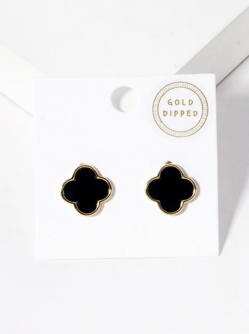 18K Gold Dipped 13mm Semi-Precious Quatrefoil 925 Sterling Silver Post Stud Earrings