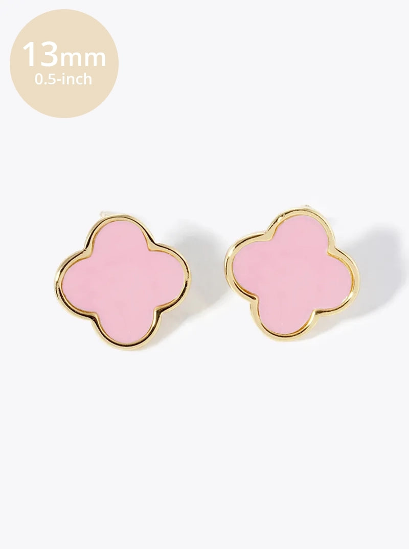 18K Gold Dipped 13mm Semi-Precious Quatrefoil 925 Sterling Silver Post Stud Earrings