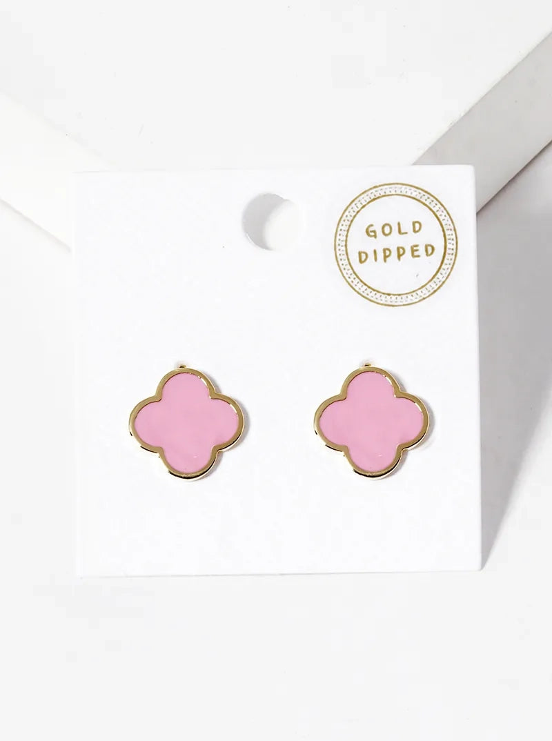 18K Gold Dipped 13mm Semi-Precious Quatrefoil 925 Sterling Silver Post Stud Earrings