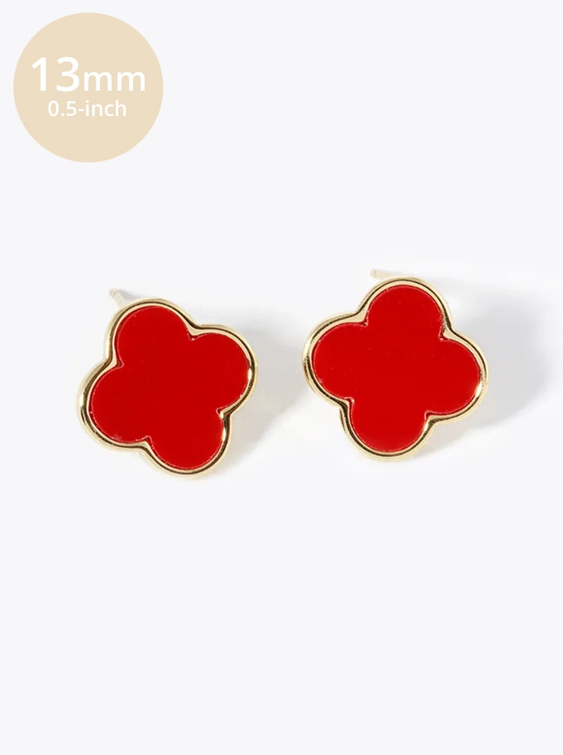18K Gold Dipped 13mm Semi-Precious Quatrefoil 925 Sterling Silver Post Stud Earrings