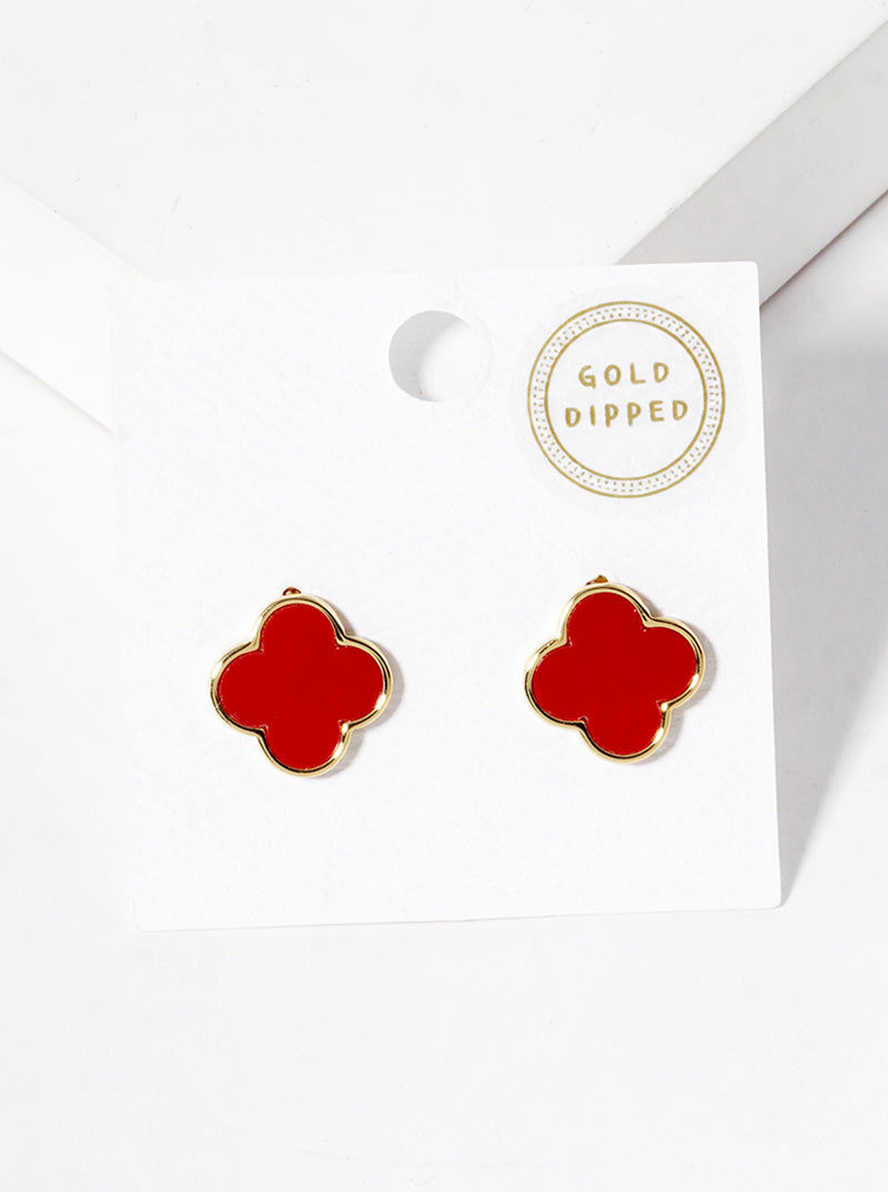18K Gold Dipped 13mm Semi-Precious Quatrefoil 925 Sterling Silver Post Stud Earrings