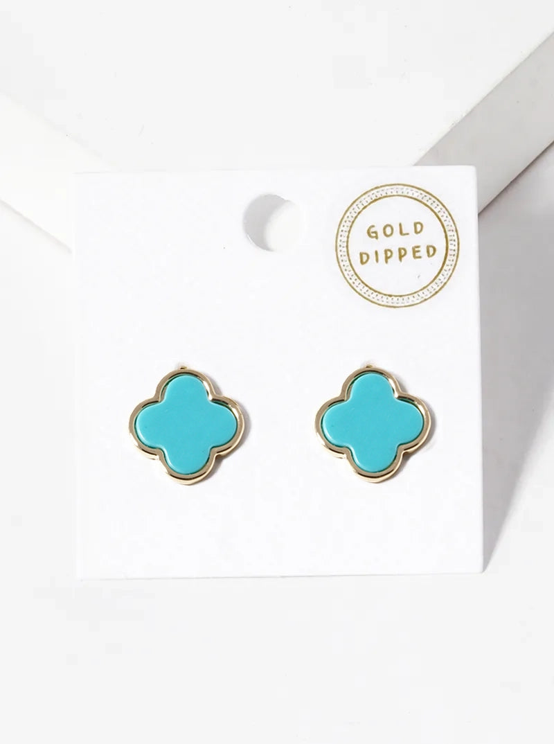 18K Gold Dipped 13mm Semi-Precious Quatrefoil 925 Sterling Silver Post Stud Earrings
