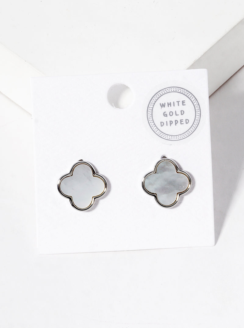 18K Gold Dipped 13mm Semi-Precious Quatrefoil 925 Sterling Silver Post Stud Earrings