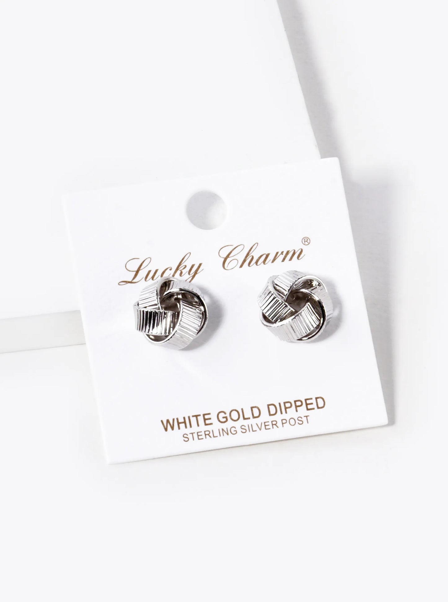18K Gold Dipped 13mm Textured Brass Love Knot Stud Earrings