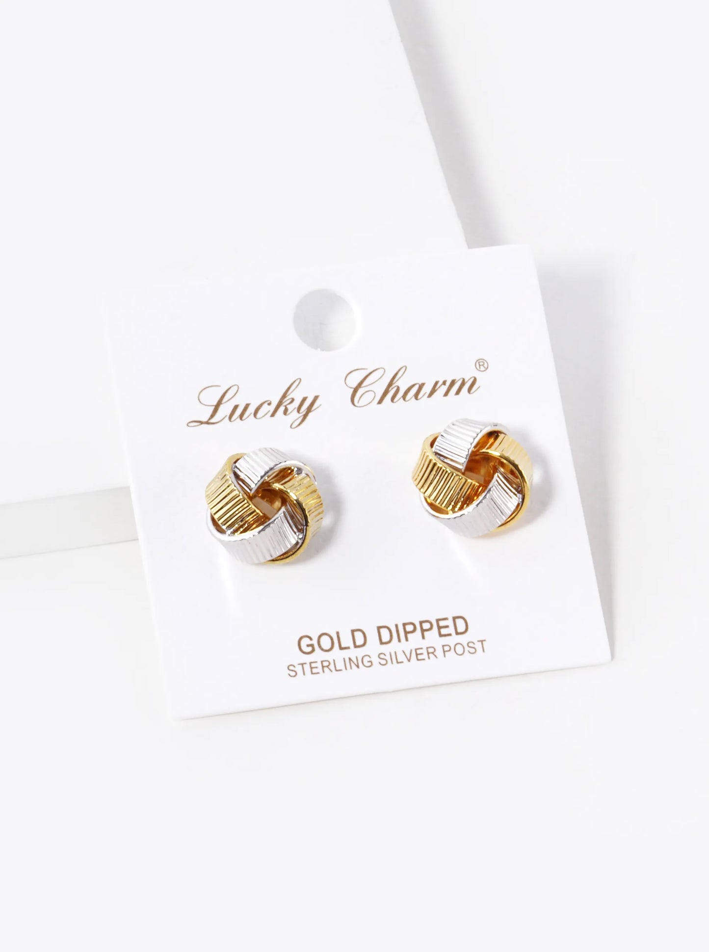 18K Gold Dipped 13mm Textured Brass Love Knot Stud Earrings