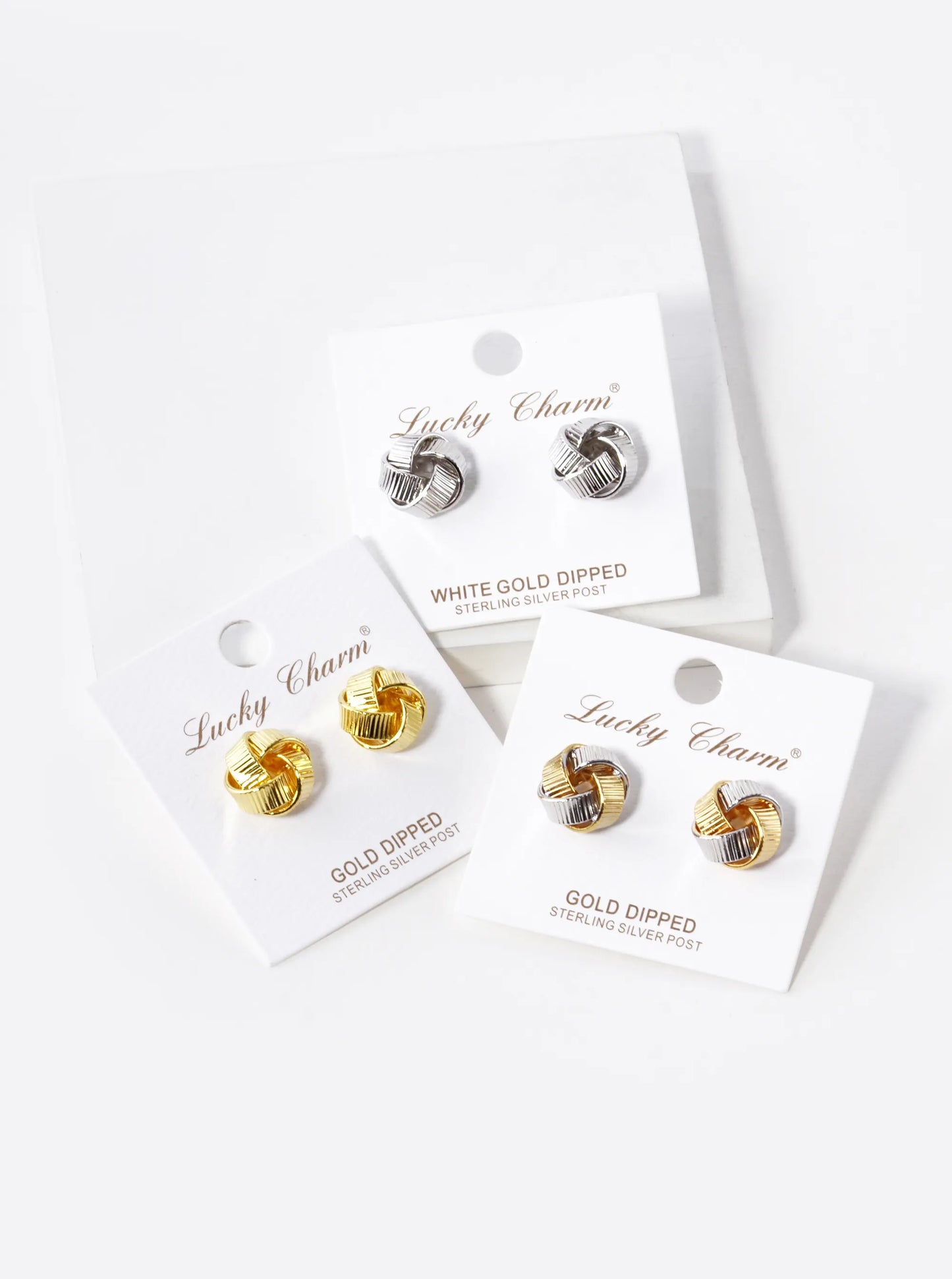 18K Gold Dipped 13mm Textured Brass Love Knot Stud Earrings