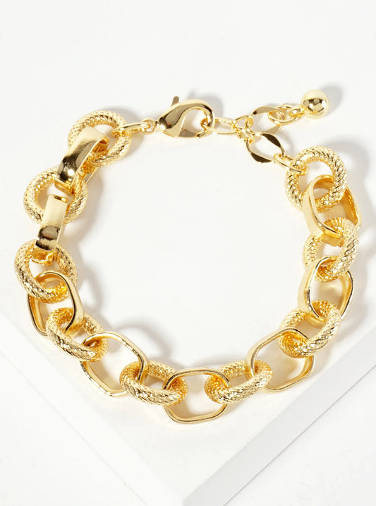 18K-Gold-Dipped 13mm Textured Round Oval-Shaped Polished Brass Chain Bracelet