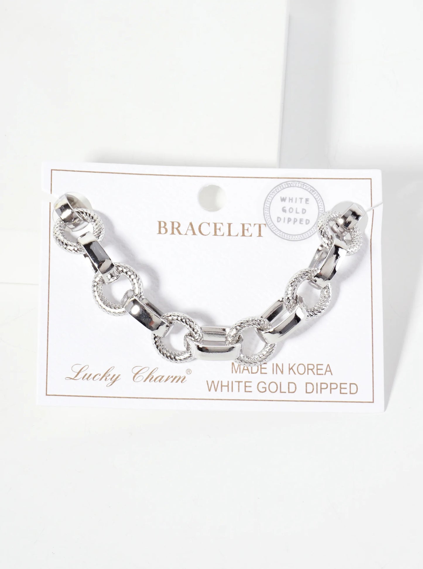 18K-Gold-Dipped 13mm Textured Round Oval-Shaped Polished Brass Chain Bracelet