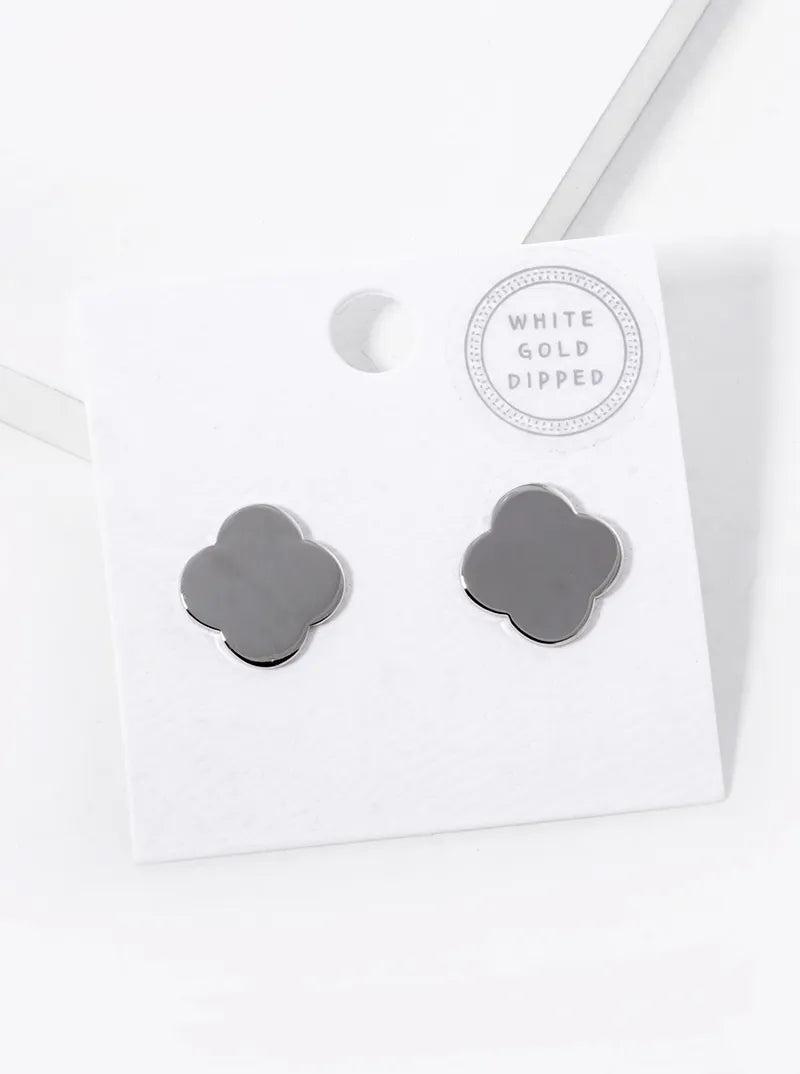 18K Gold Dipped 14mm Brass Quatrefoil 925 Sterling Silver Post Stud Earrings