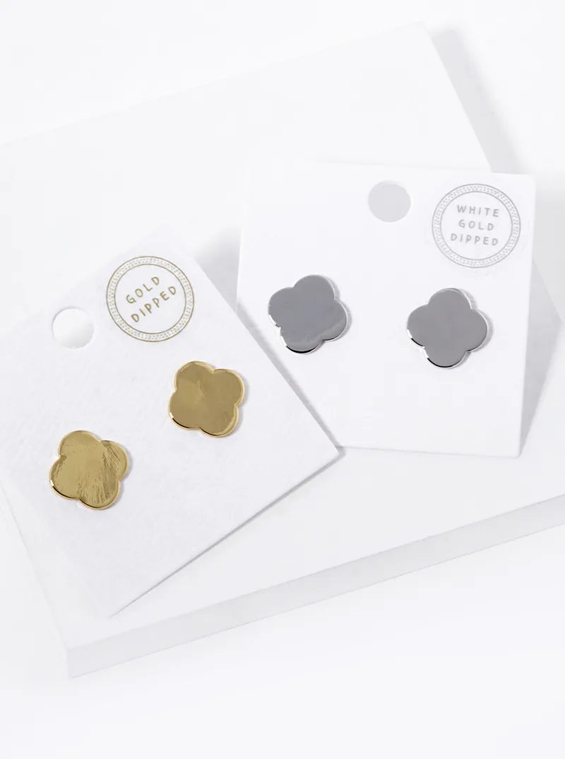 18K Gold Dipped 14mm Brass Quatrefoil 925 Sterling Silver Post Stud Earrings