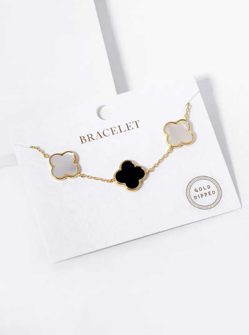 18K Gold Dipped 14mm Five Semi-Precious Quatrefoil Chain Bracelet