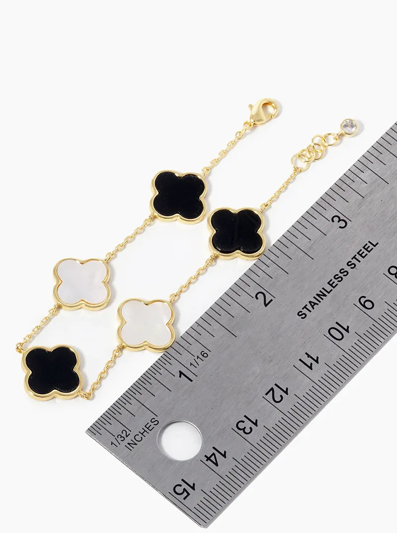 18K Gold Dipped 14mm Five Semi-Precious Quatrefoil Chain Bracelet