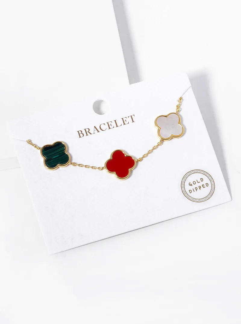 18K Gold Dipped 14mm Five Semi-Precious Quatrefoil Chain Bracelet