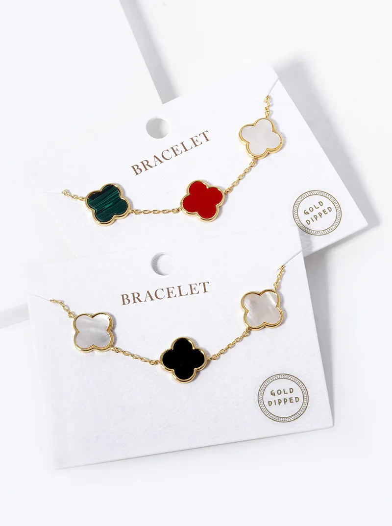 18K Gold Dipped 14mm Five Semi-Precious Quatrefoil Chain Bracelet
