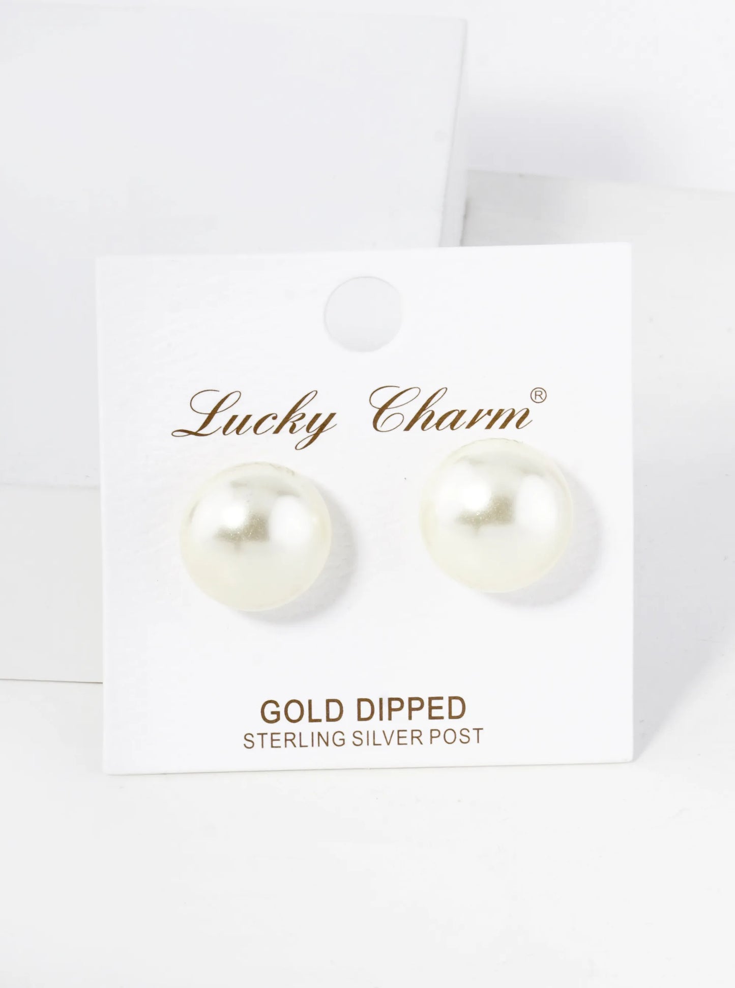 18K Gold Dipped 14mm Pearl Button Stud Earrings