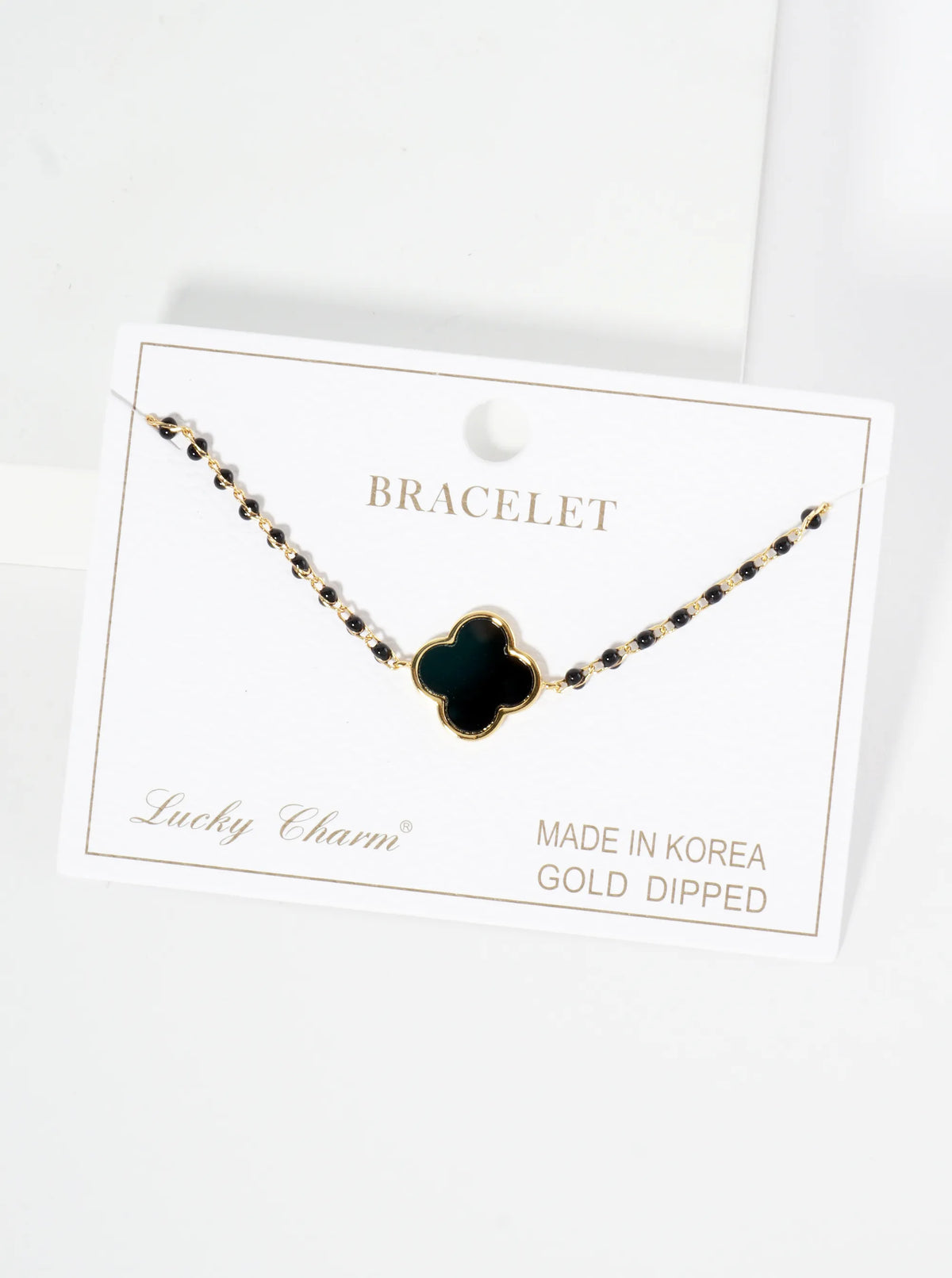 18K Gold Dipped 14mm Quatrefoil Glass Beaded Chain Bracelet