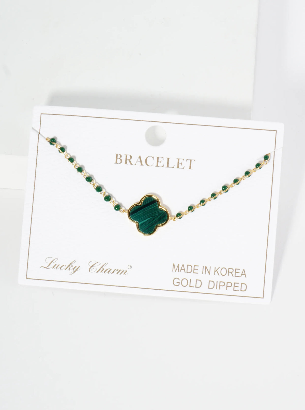 18K Gold Dipped 14mm Quatrefoil Glass Beaded Chain Bracelet