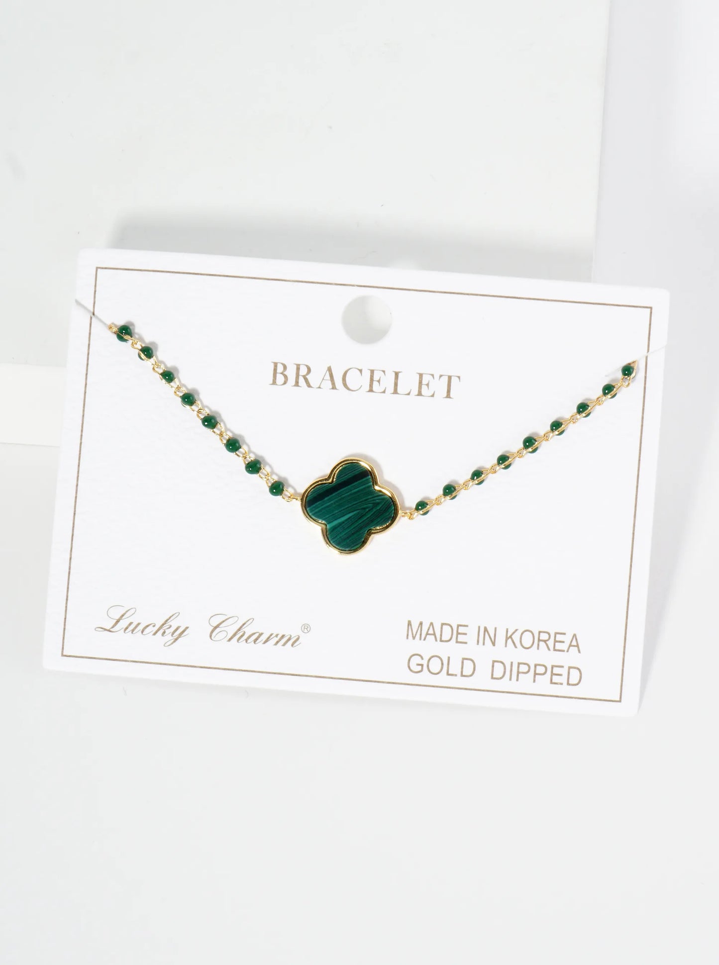 18K Gold Dipped 14mm Quatrefoil Glass Beaded Chain Bracelet