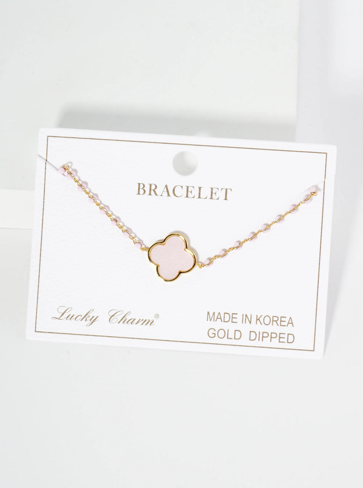 18K Gold Dipped 14mm Quatrefoil Glass Beaded Chain Bracelet