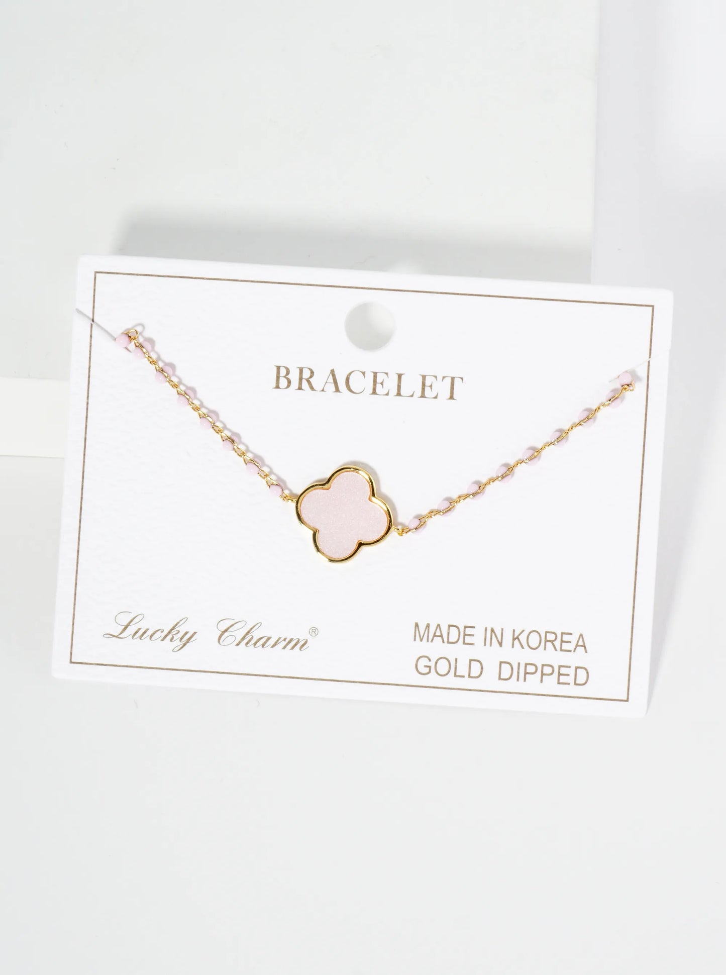 18K Gold Dipped 14mm Quatrefoil Glass Beaded Chain Bracelet