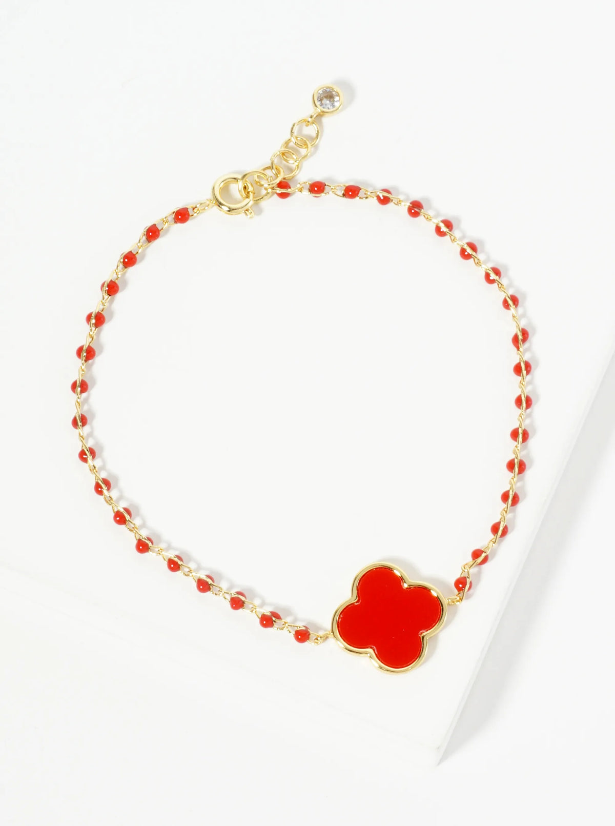 18K Gold Dipped 14mm Quatrefoil Glass Beaded Chain Bracelet